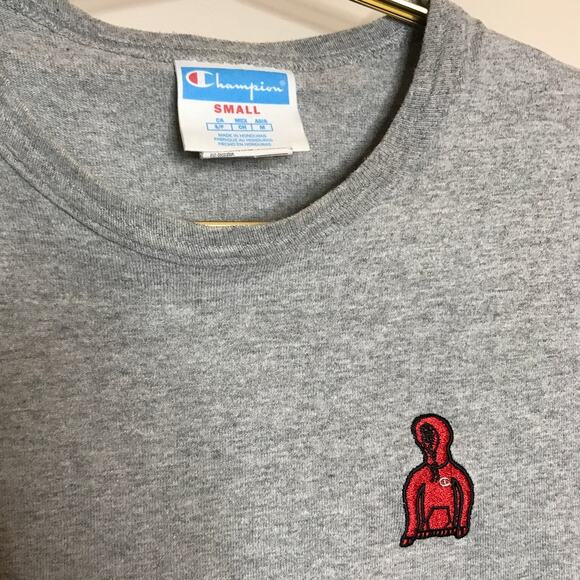 Champion Mens Gray Embroidered T-Shirt Small Short Sleeve Crew Neck - Picture 3 of 7